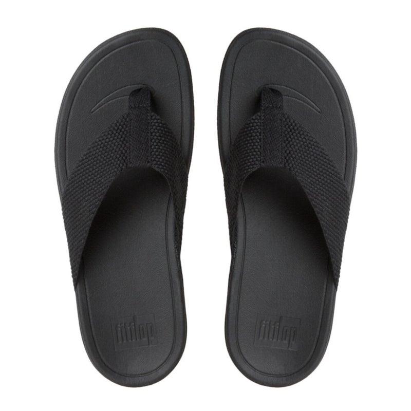 FitFlop Women's Surfa Toe-Post Sandals with Wide, Foot-Hugging Webbing Straps, Cushion Microwobbleboard Midsoles, Multi-Purpose Slip on Flip Flop with Comfortable Wedge, Black, 8 - Image 2